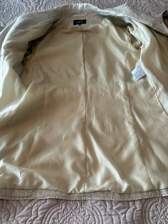 Linen Cotton Blend Metallic Trench Coat Chic Classic Statement Blazer Coat - Picture 12 of 14